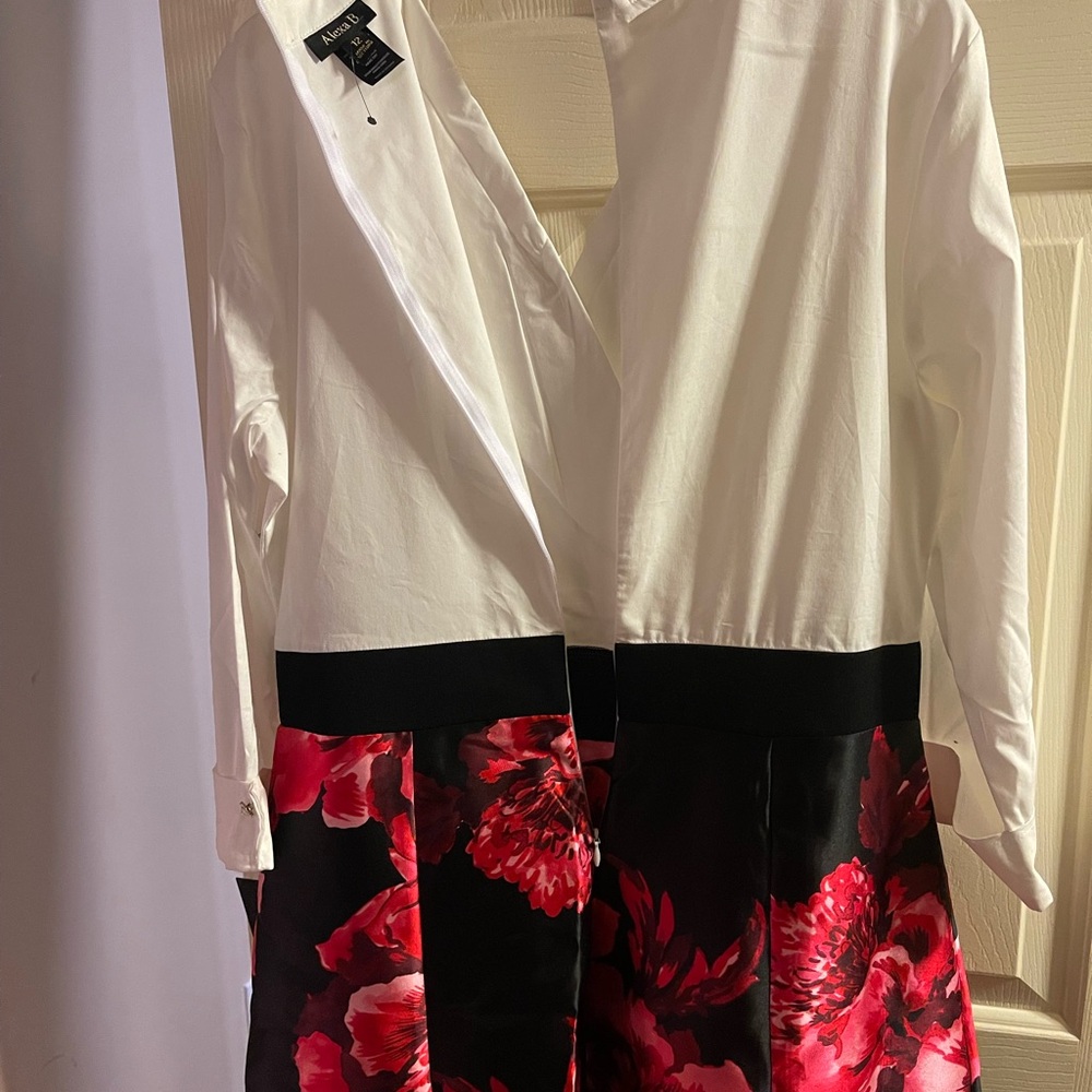AlexaB Floral Black and Red Women's Dress 10 - Picture 9 of 16